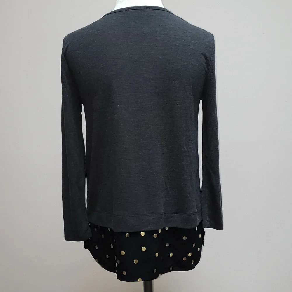 NWT J Crew Mercantile Gray Black Polka Dot Hem Long Sleeve Shirt, Size XS
